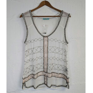 Rio Bazar Beaded Blouse White Silver Sheer Tank Top Festival Airy Ballet Small